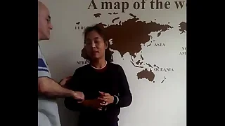 American person and his Chinese wife and a Chinese boy three rows Dongguan